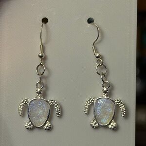 Silver Turtle Dangle Earrings handmade